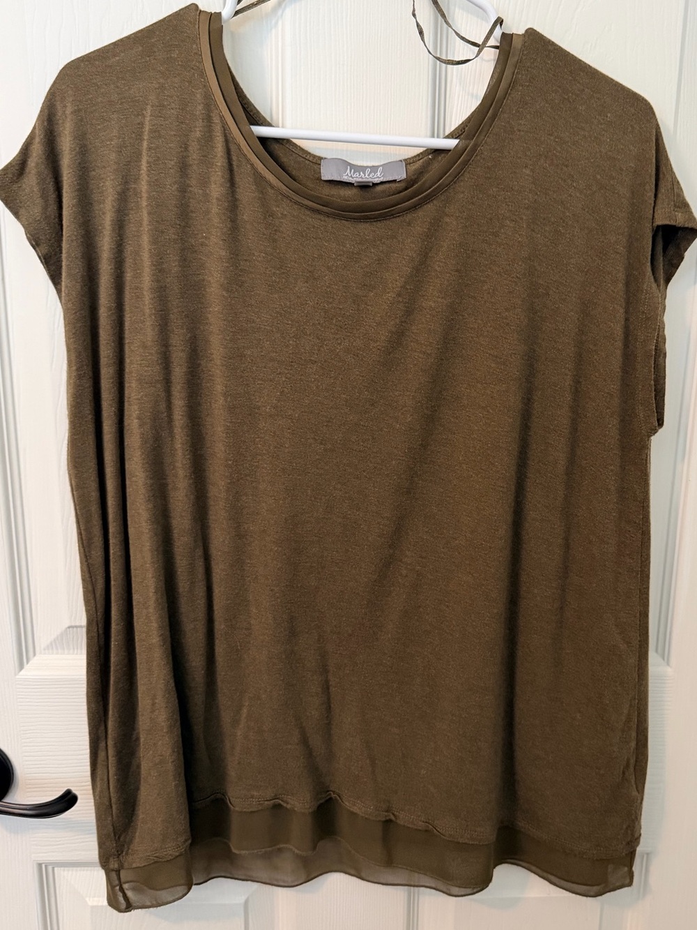 Marled Olive Green Short Sleeve Layered Hem Tunic